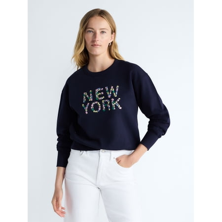 Free Assembly Women's and Women's Plus New York Embroidered Shrunken Sweatshirt, Sizes XS-4X