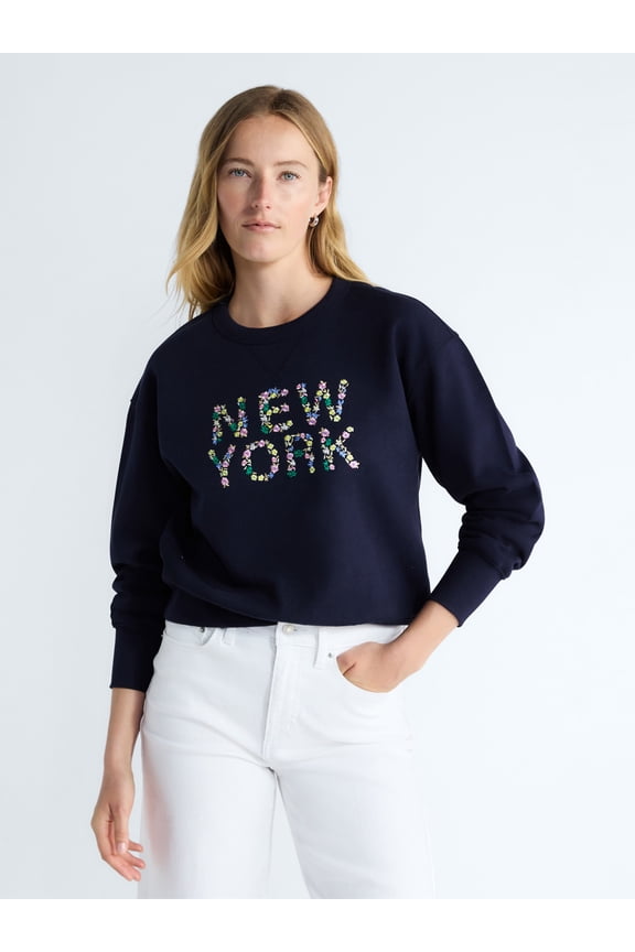 Women's and Women's Plus New York Embroidered Shrunken Sweatshirt, Sizes XS-4X