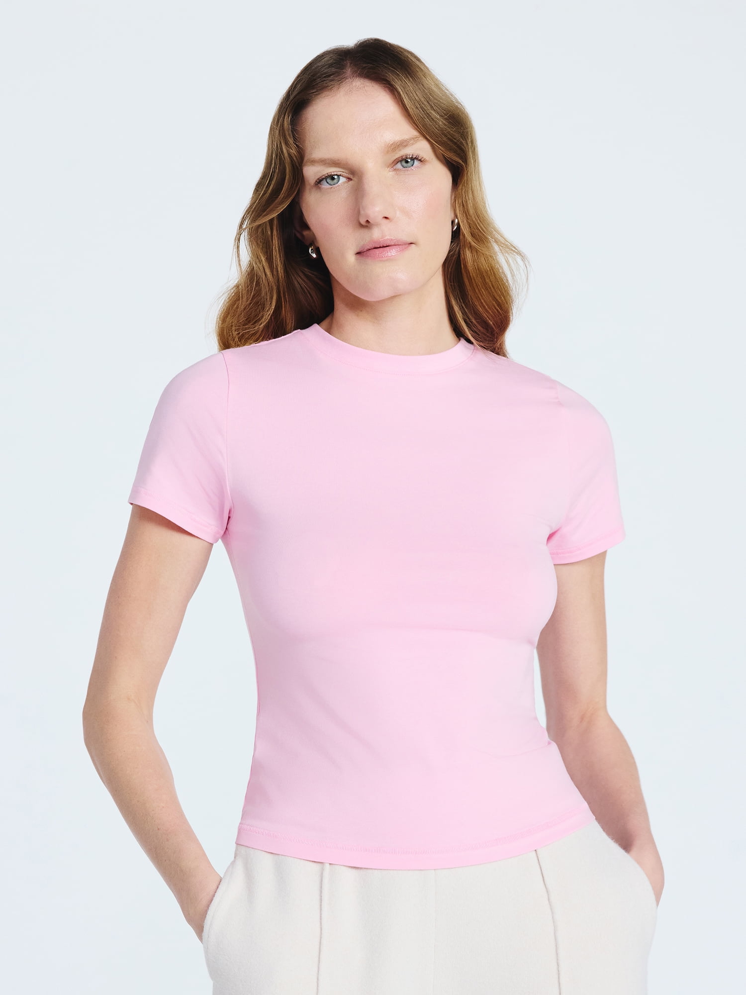 Scoop Women’s Stretch Cotton Blend Baby Tee with Short Sleeves, Sizes XS-XXL