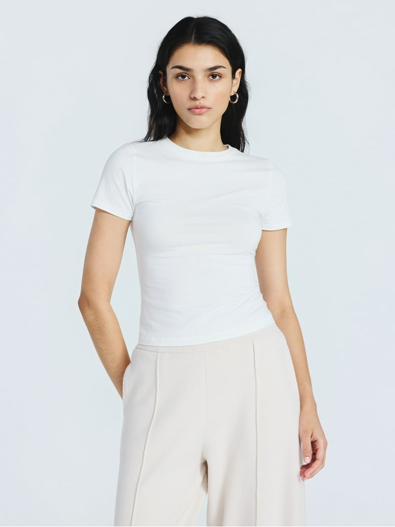 Scoop Women's Stretch Cotton Blend Baby Tee with Short Sleeves