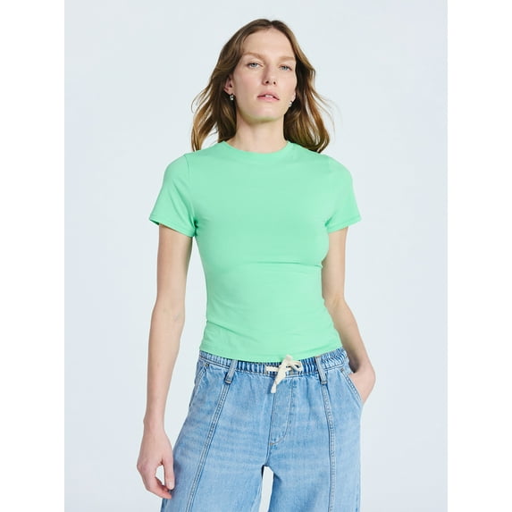 Scoop Women’s Stretch Cotton Blend Baby Tee with Short Sleeves, Sizes XS-XXL