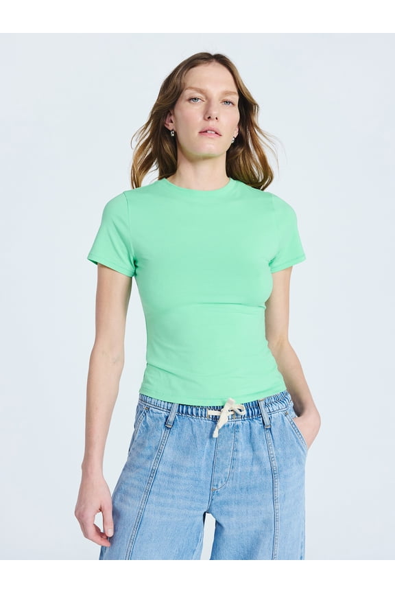Women’s Stretch Cotton Blend Baby Tee with Short Sleeves, Sizes XS-XXL