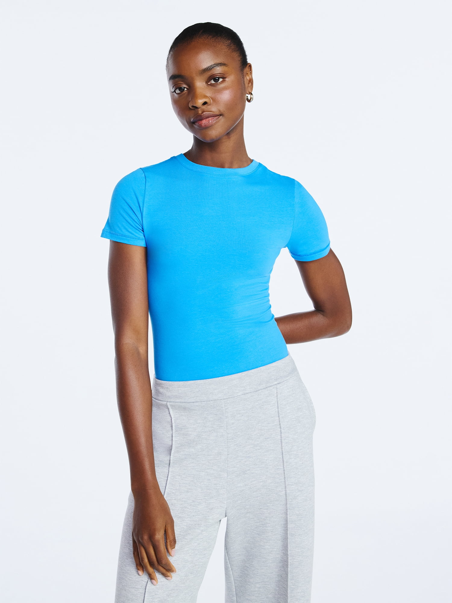 Scoop Women’s Stretch Cotton Blend Baby Tee with Short Sleeves, Sizes XS-XXL
