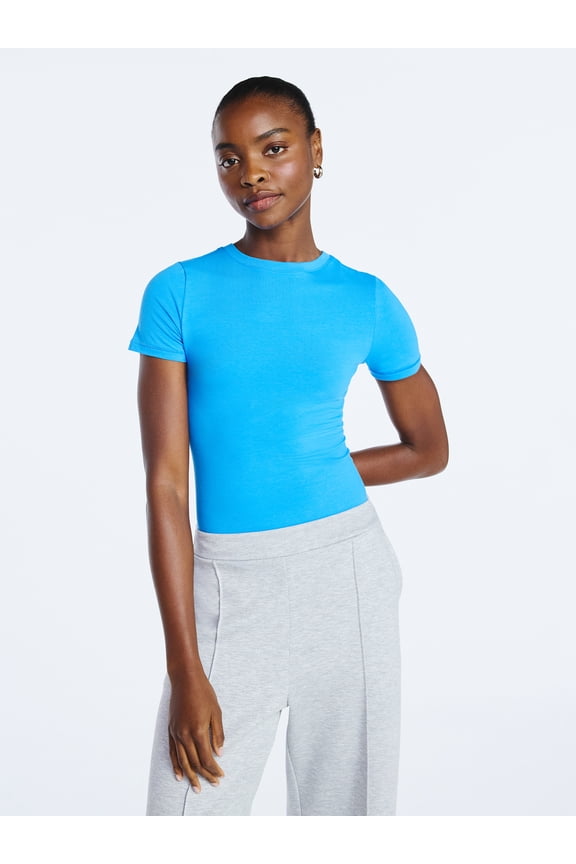 Women’s Stretch Cotton Blend Baby Tee with Short Sleeves, Sizes XS-XXL