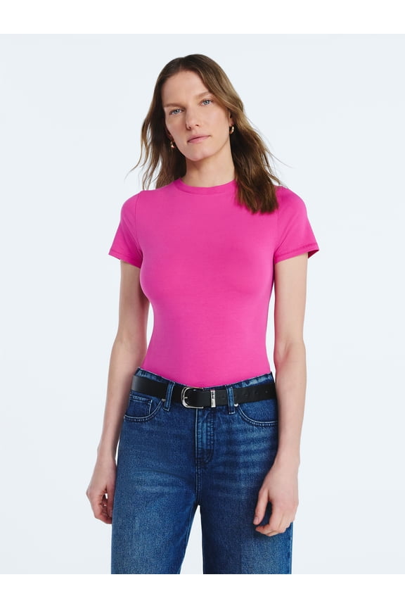 Women’s Stretch Cotton Blend Baby Tee with Short Sleeves, Sizes XS-XXL