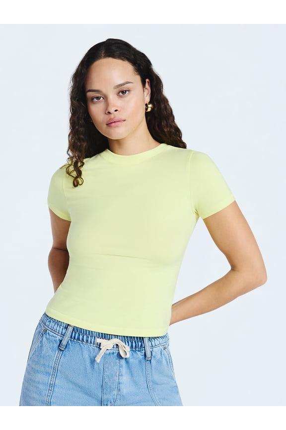 Women’s Stretch Cotton Blend Baby Tee with Short Sleeves, XS-XXL