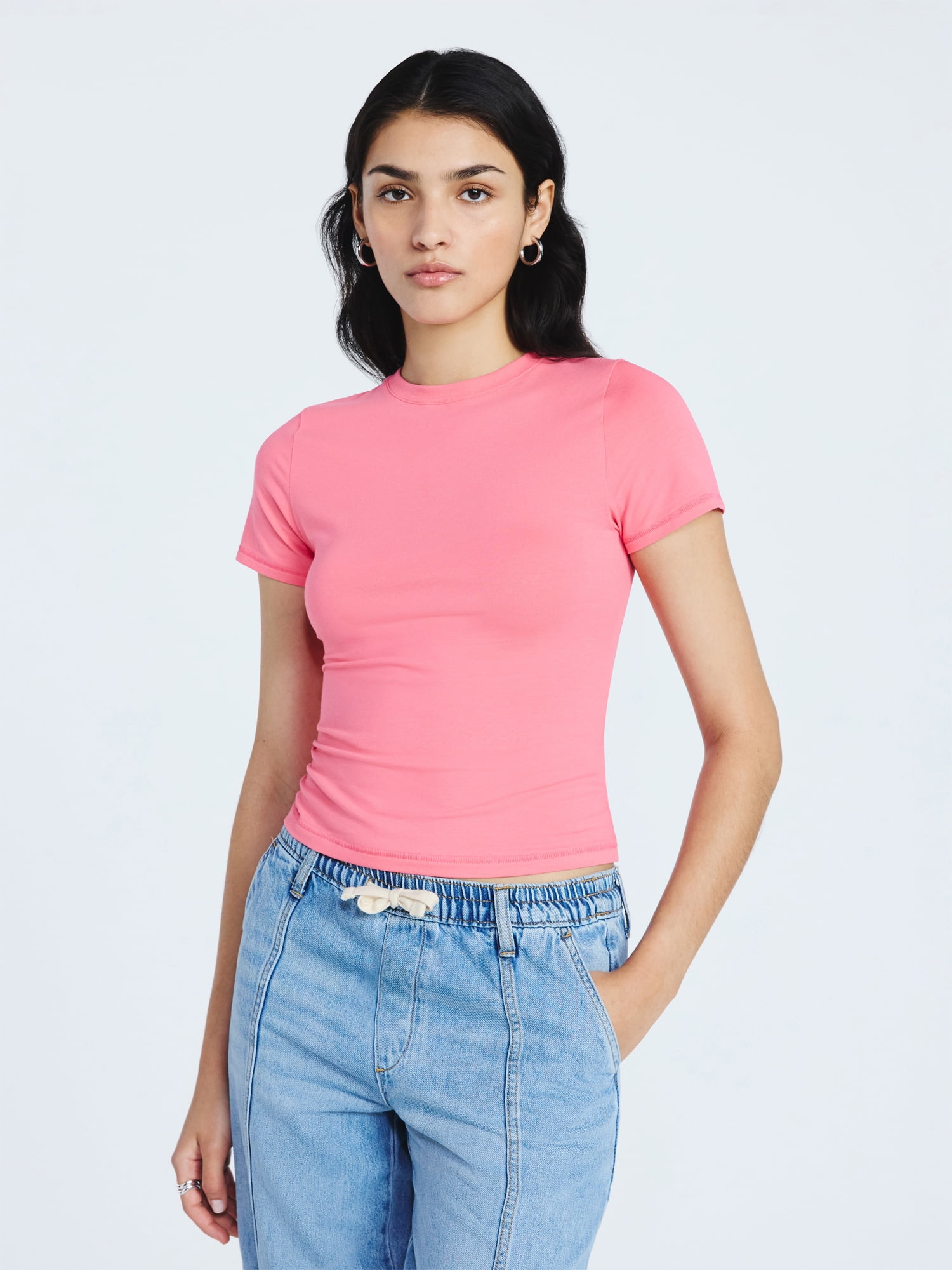 Scoop Women’s Stretch Cotton Blend Baby Tee with Short Sleeves, Sizes XS-XXL