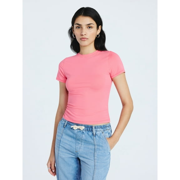 Scoop Women’s Stretch Cotton Blend Baby Tee with Short Sleeves, XS-XXL