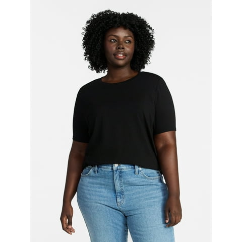 Women's Plus Size Crewneck Tee with Short Sleeves, Sizes 0X-5X