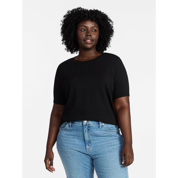 Terra & Sky Women's Plus Size Crewneck Tee with Short Sleeves, Sizes 0X-5X
