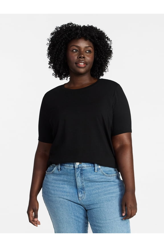 Women's Plus Size Crewneck Tee with Short Sleeves, Sizes 0X-5X