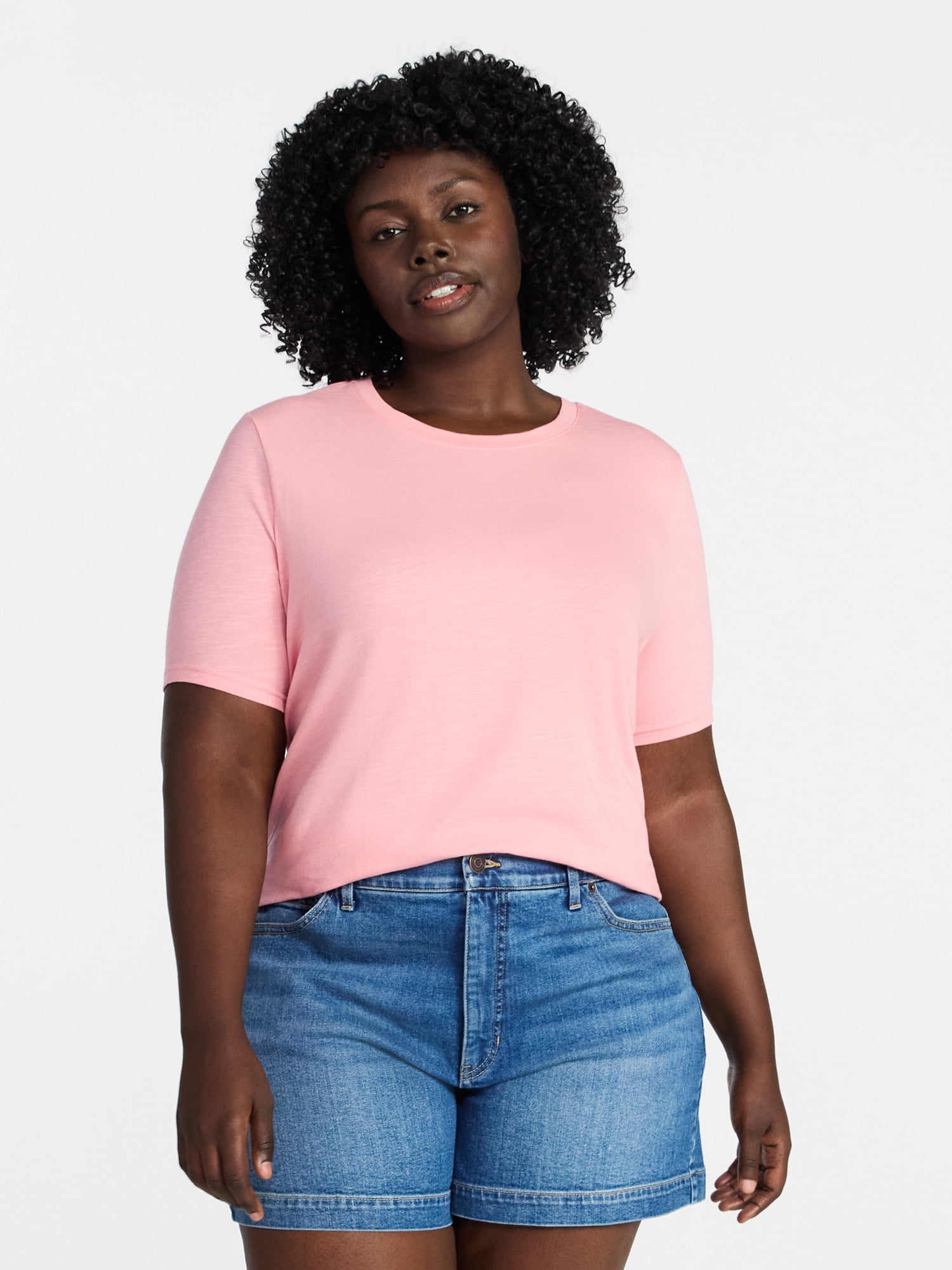 Terra & Sky Women's Plus Size Crewneck Tee with Short Sleeves, Sizes 0X-5X