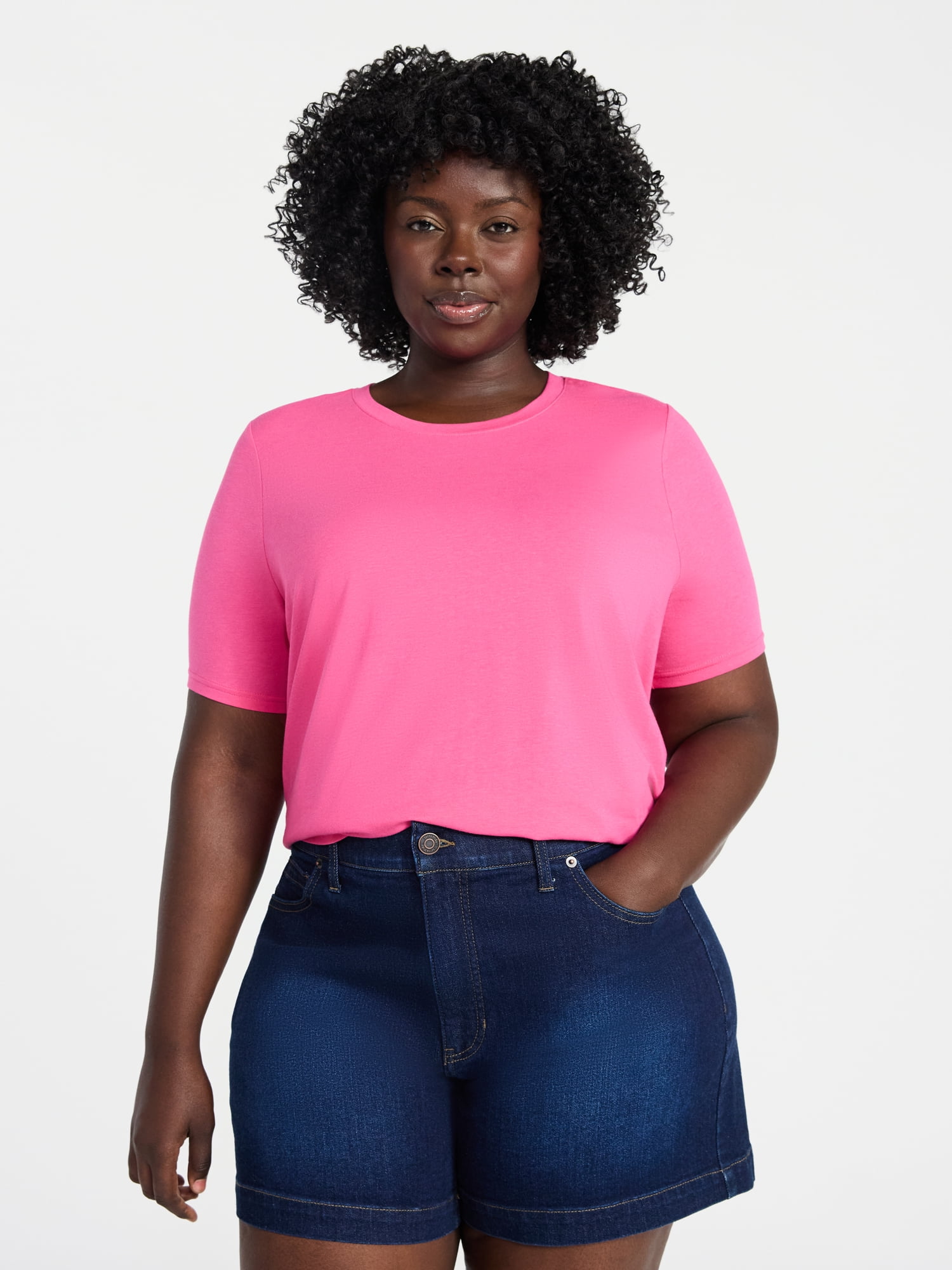 Terra & Sky Women's Plus Size Crewneck Tee with Short Sleeves, Sizes 0X-5X