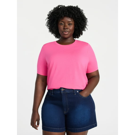 Terra & Sky Women's Plus Size Crewneck Tee with Short Sleeves, Sizes 0X-5X