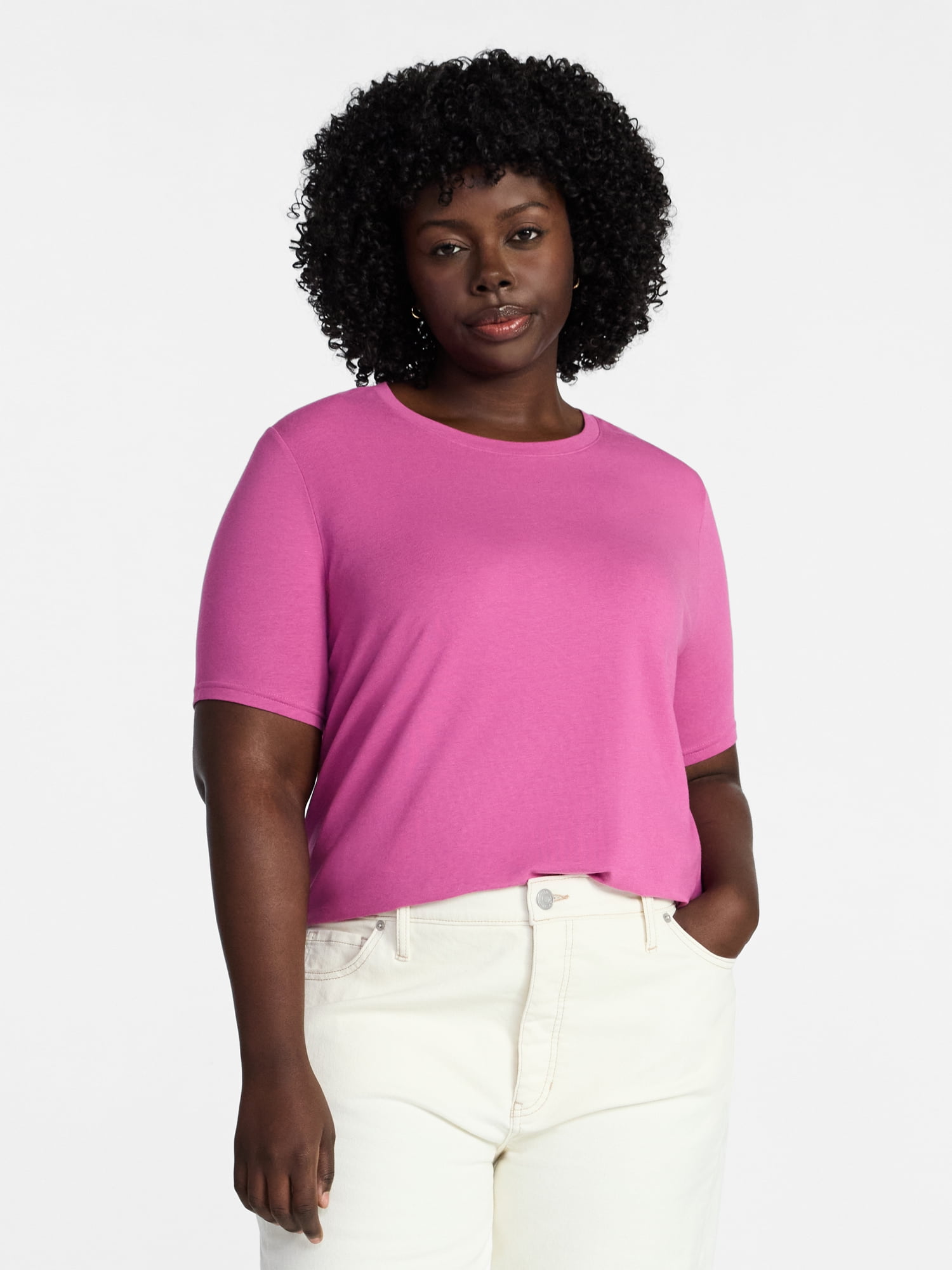 Terra & Sky Women's Plus Size Crewneck Tee with Short Sleeves, Sizes 0X-5X