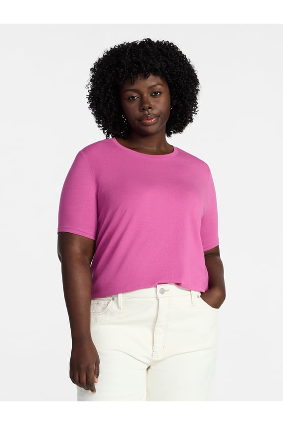 Women's Plus Size Crewneck Tee with Short Sleeves, Sizes 0X-5X