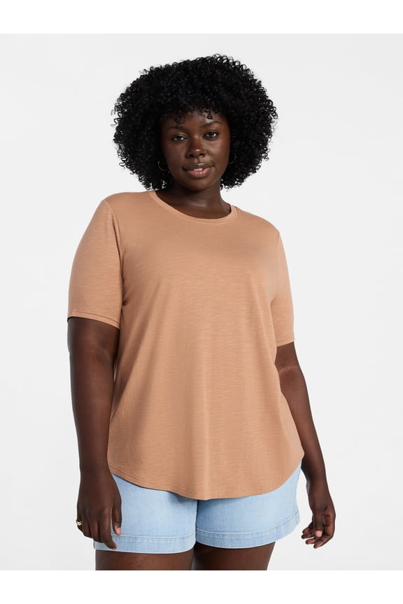 Women's Plus Size Crewneck Tee with Short Sleeves, Sizes 0X-5X