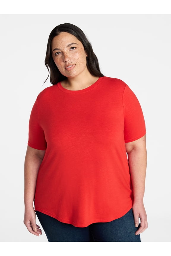Women's Plus Size Crewneck Tee with Short Sleeves, Sizes 0X-5X