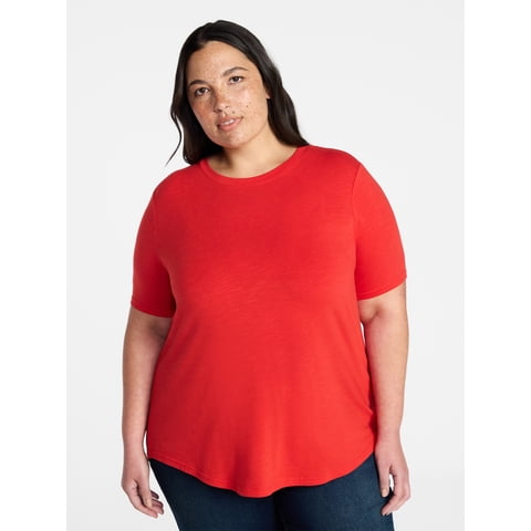 Women's Plus Size Crewneck Tee with Short Sleeves, Sizes 0X-5X
