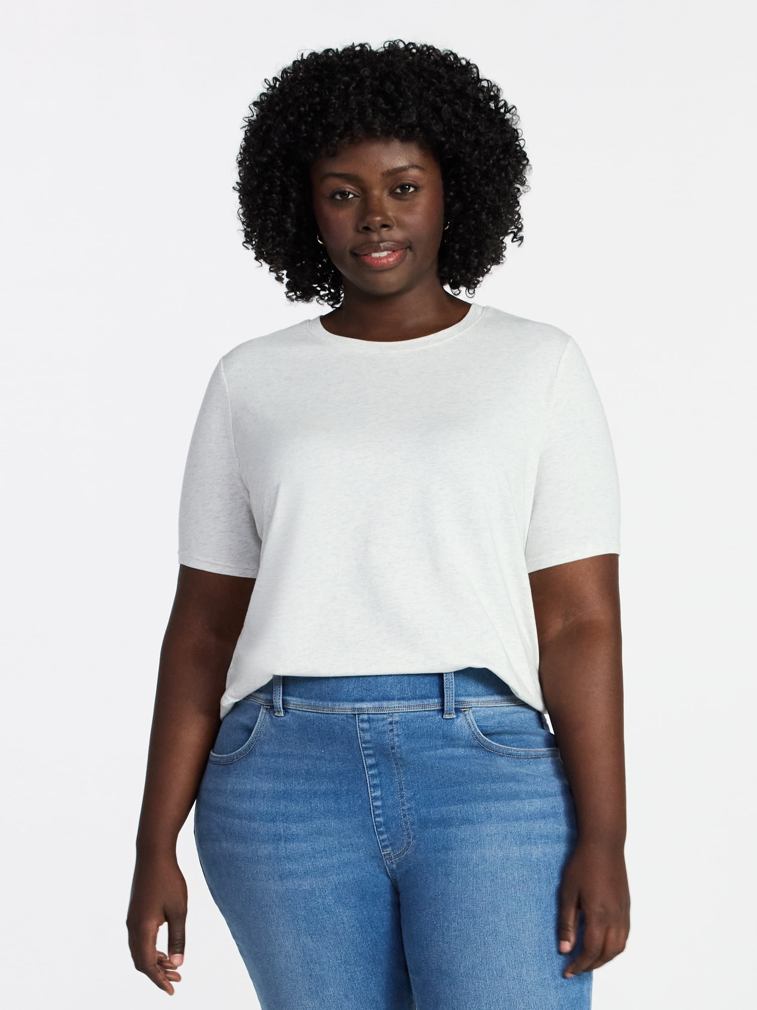 Terra & Sky Women's Plus Size Crewneck Tee with Short Sleeves, Sizes 0X-5X