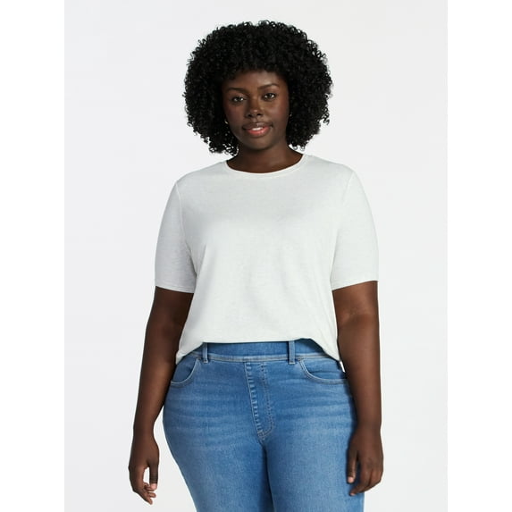 Terra & Sky Women's Plus Size Crewneck Tee with Short Sleeves, Sizes 0X-5X