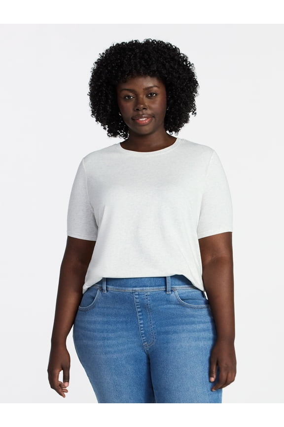 Women's Plus Size Crewneck Tee with Short Sleeves, Sizes 0X-5X