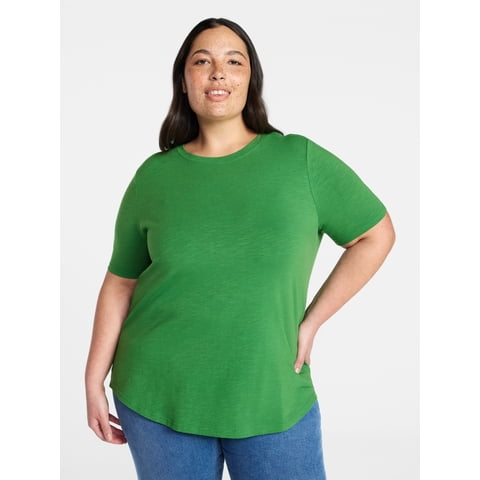 Women's Plus Size Crewneck Tee with Short Sleeves, Sizes 0X-5X