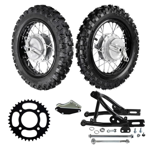 CRF50 XR50 2.50-10 Wheel Kit Front Rear Tire Rim with Rear Swing Arm Swingarm Chain Guard Sprocket for Drum Brake Pit Dirt Bike Scooter TTR50 PW50 SSR DRZ70 TTR50E BBR50 50cc 70cc 110cc