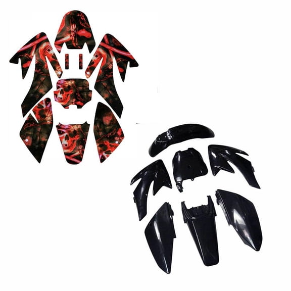 CRF70 Black Plastic Fender Fairing Body Work Set, Plastics Fairing Kit with Graphics for CRF70 Chinese Mini Dirt Pit Bike 70cc 90cc 110cc 125cc 150cc 140cc 160cc 200cc Taotao DB17
