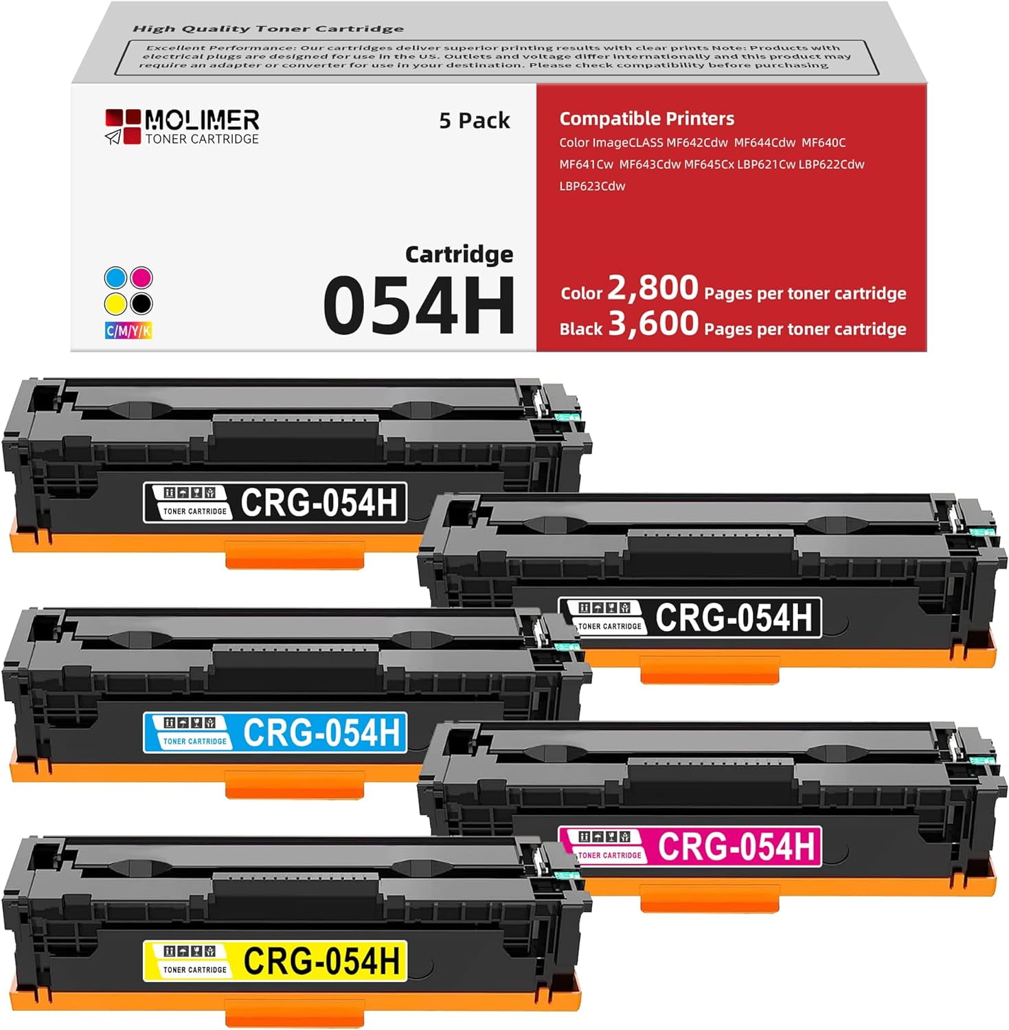 CRG054H 5Color Toner Cartridge Set High Yield Replacement for Canon