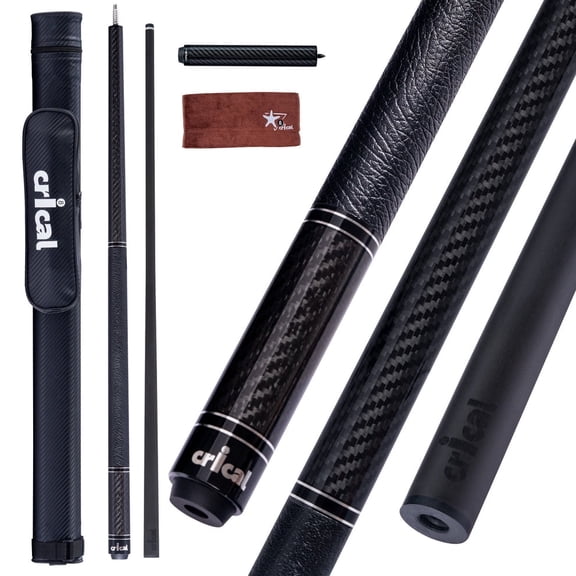 CRICAL Carbon Fiber Pool Cue Set Includes Extender, Towel, Case - 58 Inch Low-Deflection Cue with Cowhide Grip & 3K Weave, Fixed 19oz Weight, 3/8×8 Joint – Ideal for Players & Gift