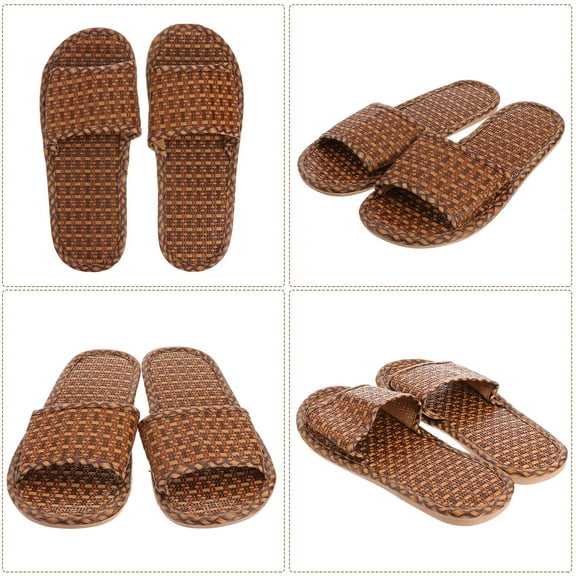 CRILSTYLEO 1 Pair Rattan and Rubber House Shoes in Black for Indoor Use with Non-slip and Safety Anti-skid Features