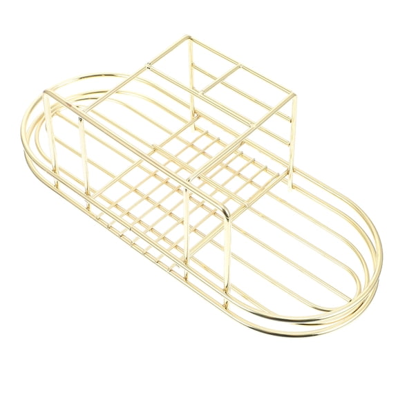 CRILSTYLEO Iron Toothbrush Holder Rack with Hollow Design, 1 Pc Golden Finish Bathroom Storage Organizer