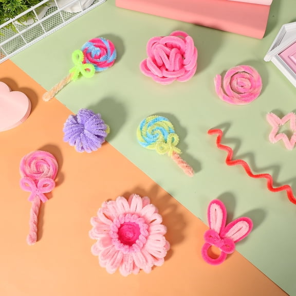 CRILSTYLEO 100Pcs Assorted Color Plush Stick for Cat DIY Pet Stem Plaything Safe Soft Material