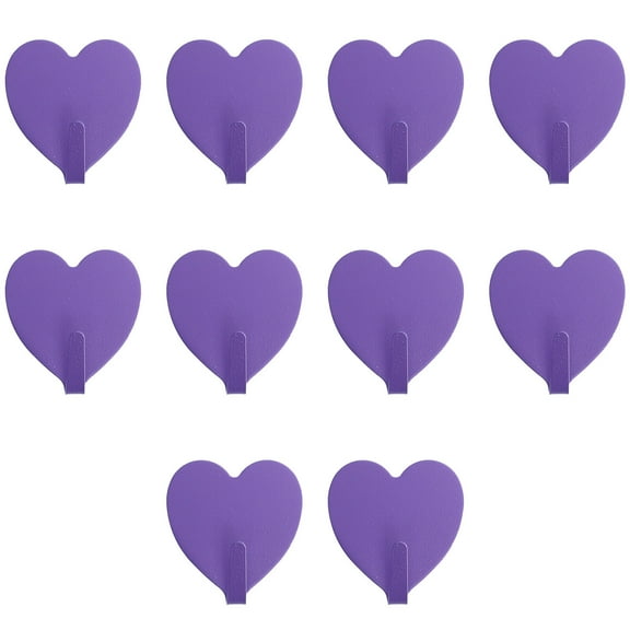 CRILSTYLEO Self-Adhesive Heart-Shaped Hooks Purple Iron 10Pack 1.8x1.6x0.6in