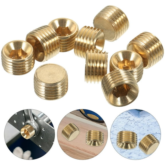 CRILSTYLEO 10Pcs Npt Fittings Brass Pipe Plug for Plumbing 0.47X0.47X0.28In