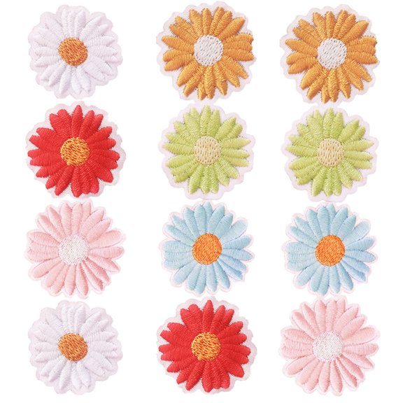 CRILSTYLEO Daisy Flower Patches Multi Colors for Sewing Clothes and Craft Decoration 12Pcs