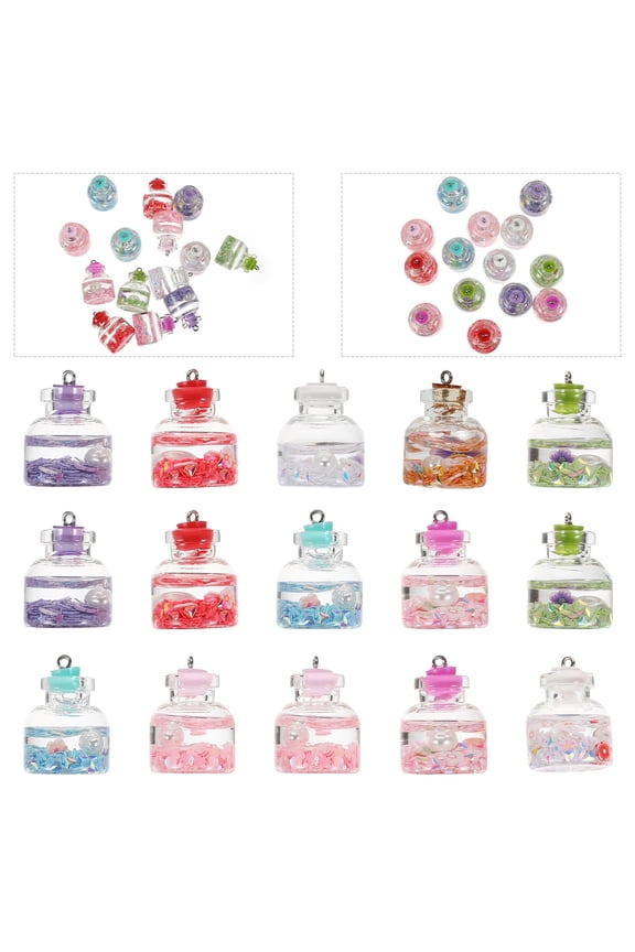 15Pcs Creative Glass Bottle Charms Keychain Accessory for Daily Decoration