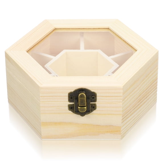CRILSTYLEO 1Pack Cute Hexagon Keepsake Box Wooden for Drawer Organization and Closet Storage
