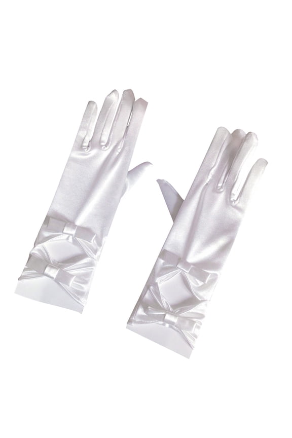 1Pair Bow Design Satin Bridal Gloves White Wedding Gloves for Prom and Special Occasions