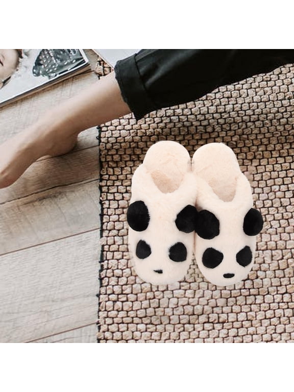 Furry Slippers Assorted Color Plush Panda Design for Home Use 1Pair