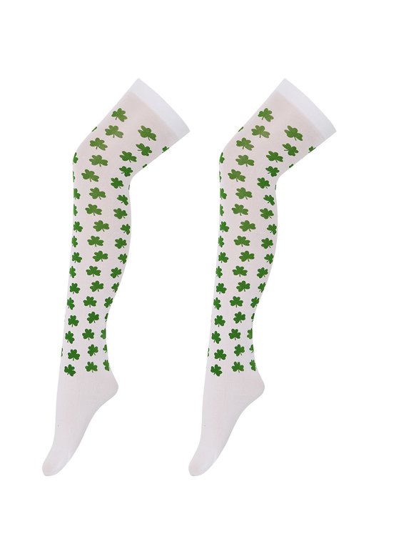 1Pair Over Knee Socks Green Shamrock Theme for St Patricks Day Costume Accessories