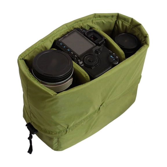 CRILSTYLEO Green Nylon Camera Storage Bag with Drawstring Closure, Protective Camera Liner Pack for Secure Carrying