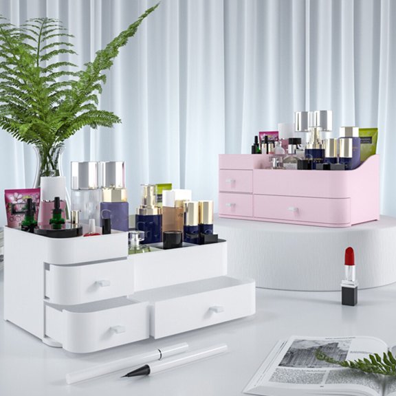 CRILSTYLEO 1Pcs Desktop Cosmetics Storage Box Makeup Organiser with Drawer PP Plastic for Women in Bathroom