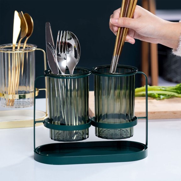 CRILSTYLEO 1Pc Multi Functional Kitchen Storage Rack Green Cutlery Holder with Drain Design