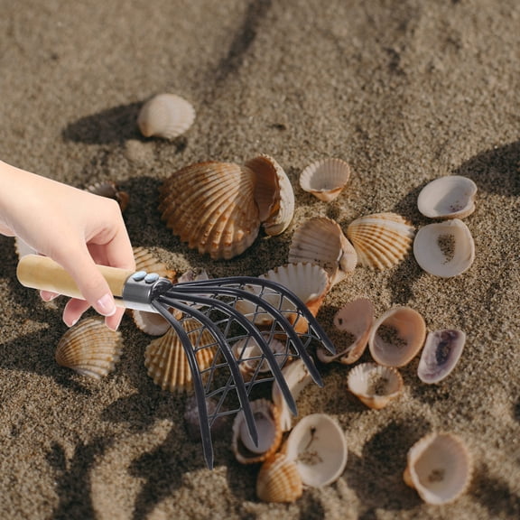 CRILSTYLEO Multipurpose Seafood Rake with Stainless Steel Net and Comfortable Wood Handle - 1 Pc