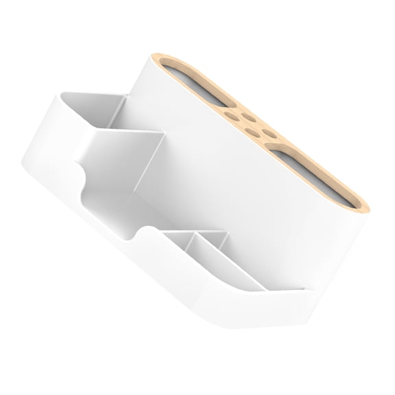 CRILSTYLEO White ABS Resin Office Desktop Organizer with Timber Finish, Smooth Edges for Efficient Desk and Stationery Storage