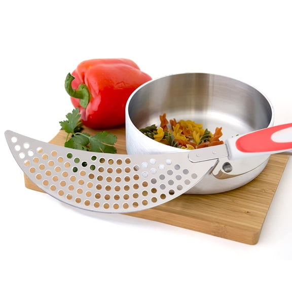 CRILSTYLEO Stainless Steel Pan Strainer Orange for Mess-Free Pot Draining 1Pc