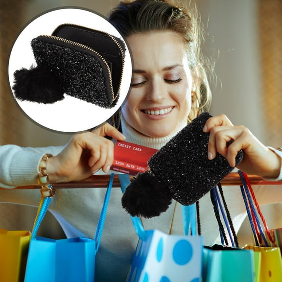 CRILSTYLEO 1Pc Travel Makeup Bag Black PU Material Sequin Cosmetic Pouch Portable Organizer