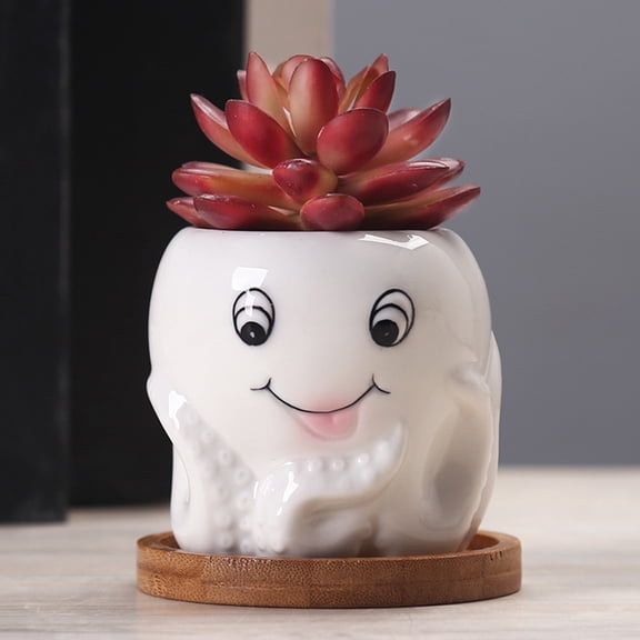 CRILSTYLEO Ceramic Planter White Octopus Shape for Indoor and Outdoor Use